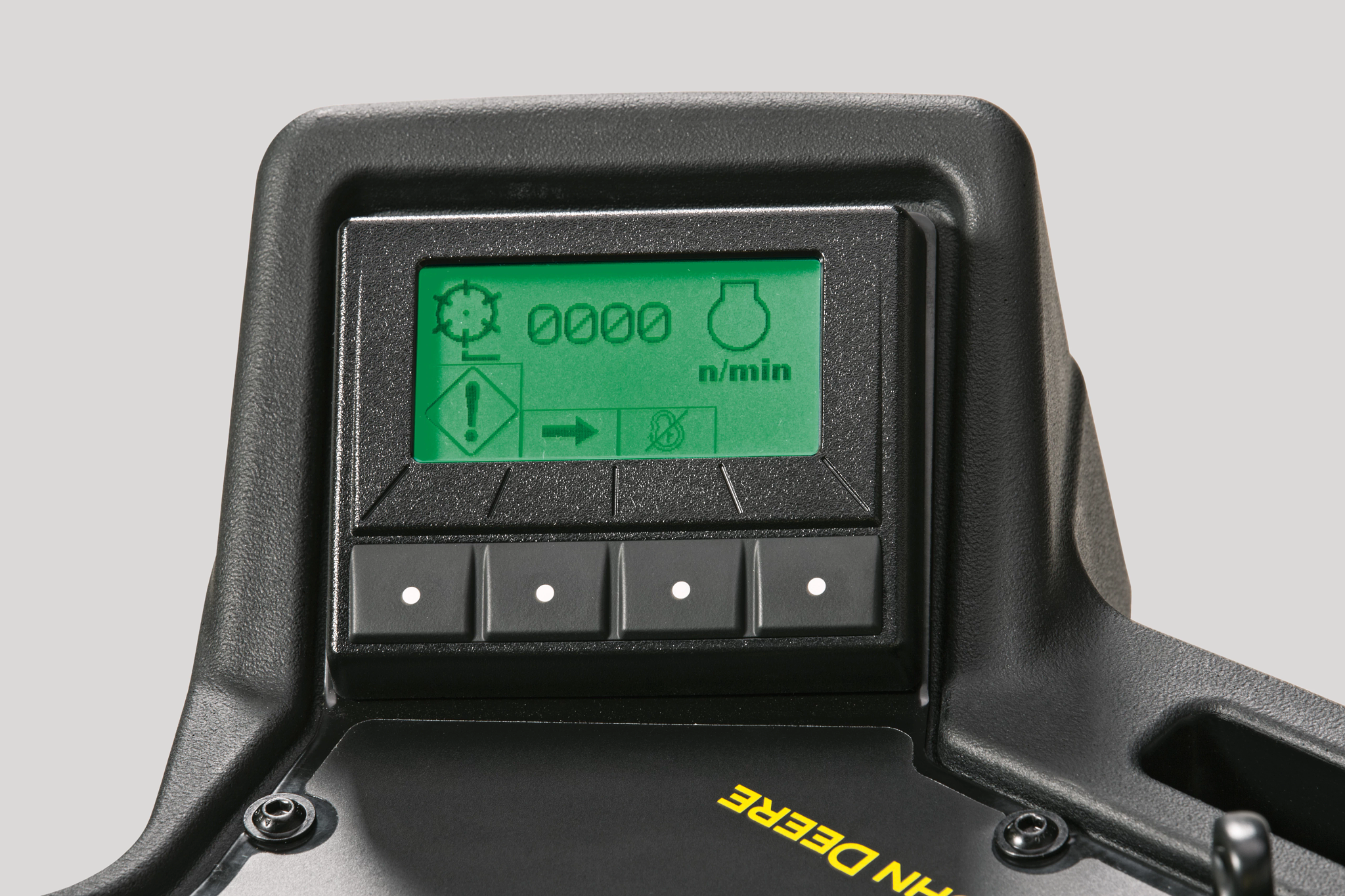 Κοντινό πλάνο Studio οθόνης TECHCONTROL™ σε χλοοκοπτικό με κάθισμα Green