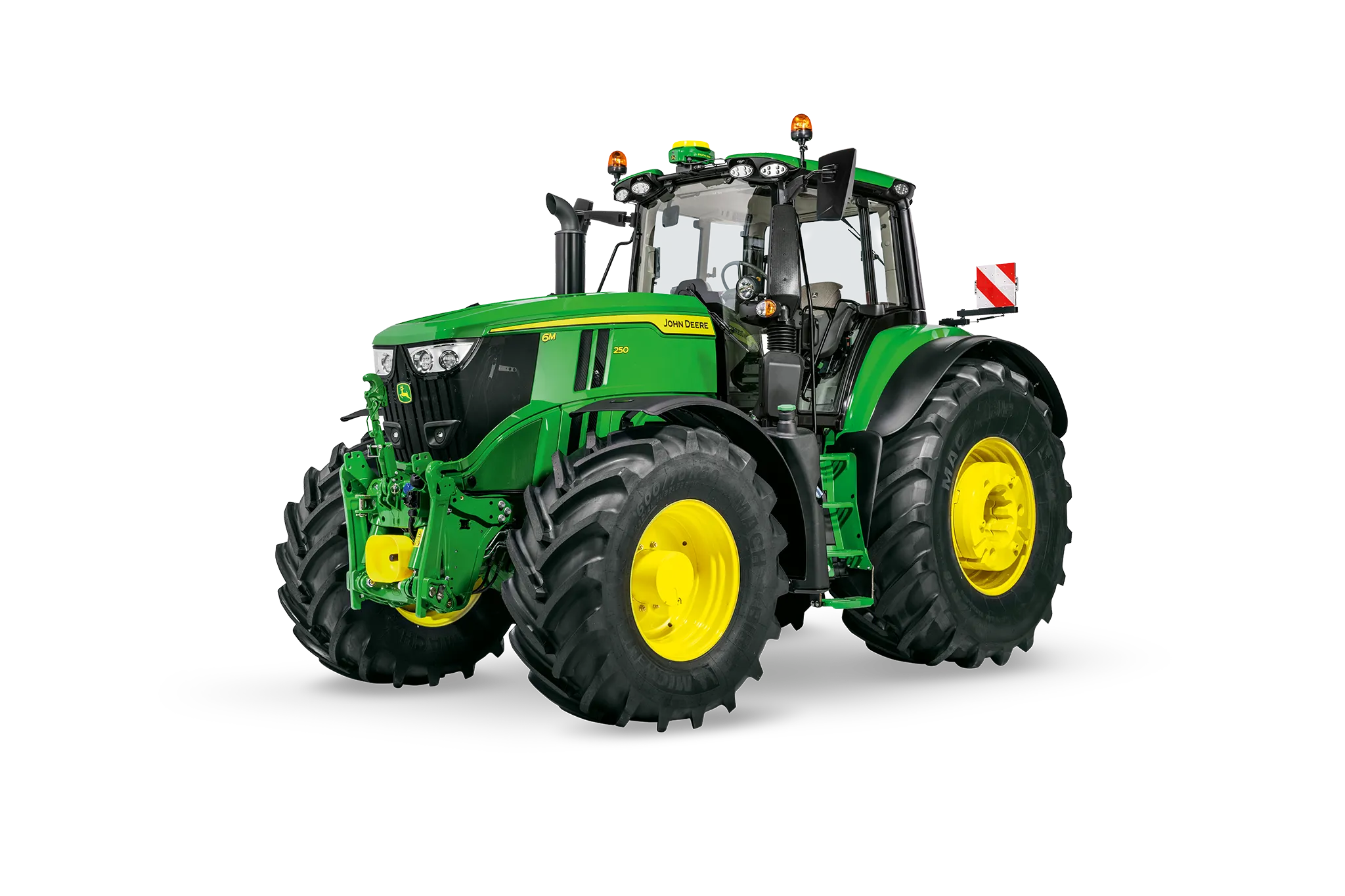Εικόνα τρακτέρ 6M 250 της John Deere για φωτισμό καμπίνας, φωτισμό και μπροστινή συνδετική διάταξη βαρέως τύπου